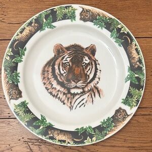 Bengal Tiger Dinner Plate with Green Accents by Tienshan Vintage Jungle Safari